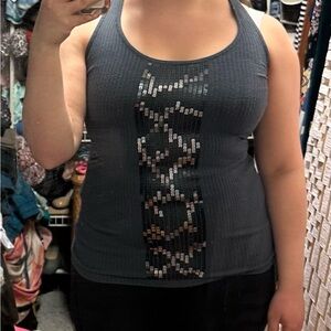 Bebe Charcoal Sequin Tank Top